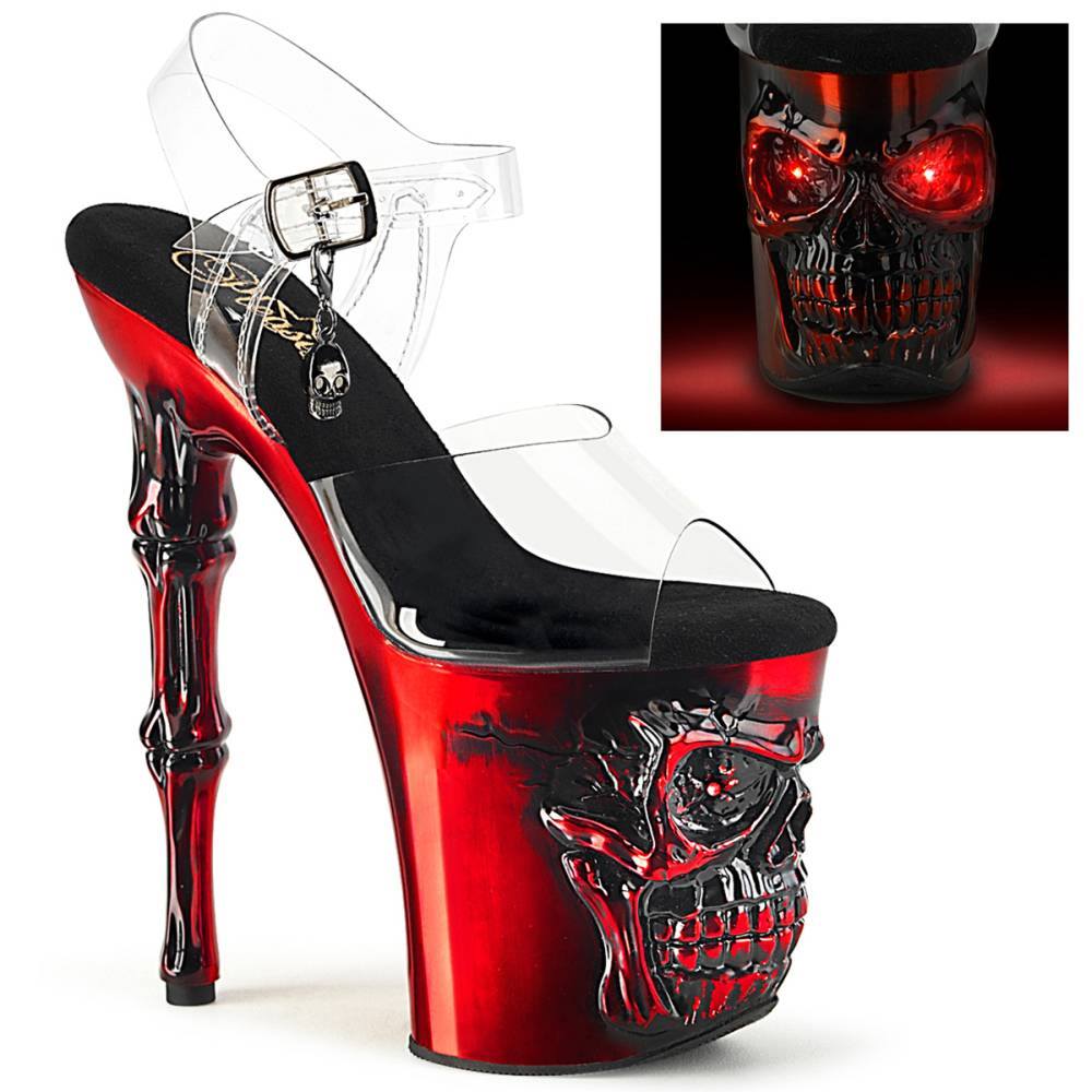 Pleaser - RAPTURE808LT Sandale à bride à la cheville, Pole dance chaussures - Transparent/Rouge Product image